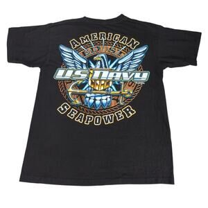 7.62 Design US Navy American Seapower Eagle Graphic T Shirt Black Size M